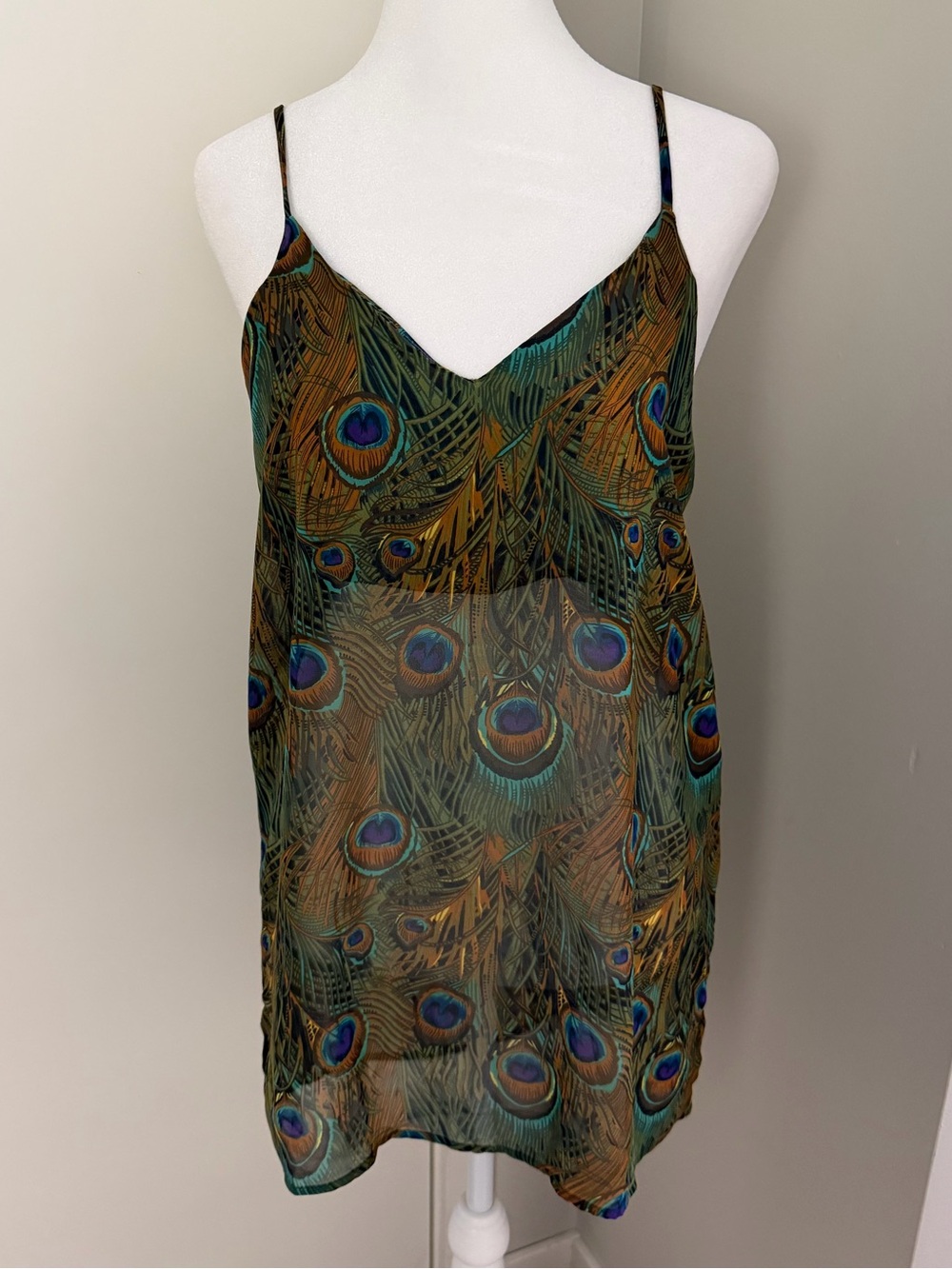 Peacock Feather Print Camisole Slip Tank Top